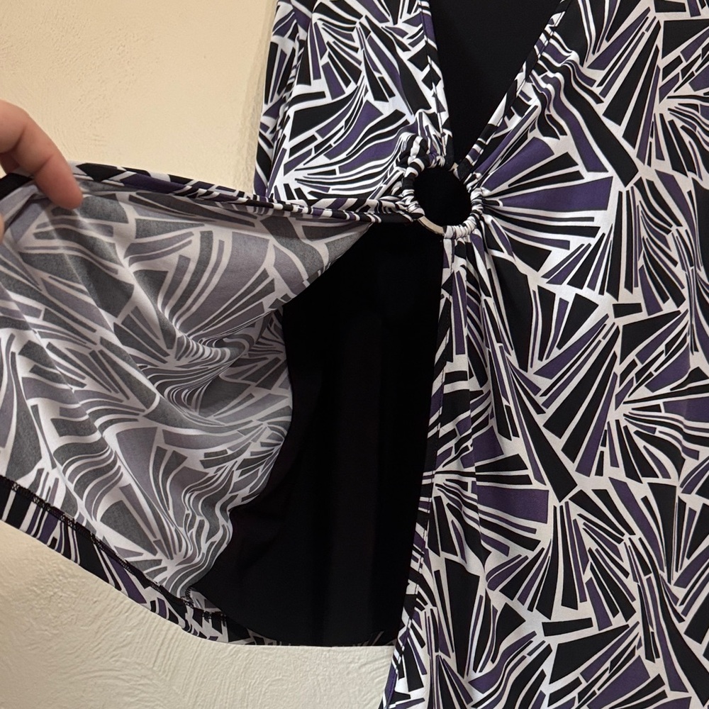 JM Collection Black and Purple Geometric Blouse 0098 - Picture 3 of 8